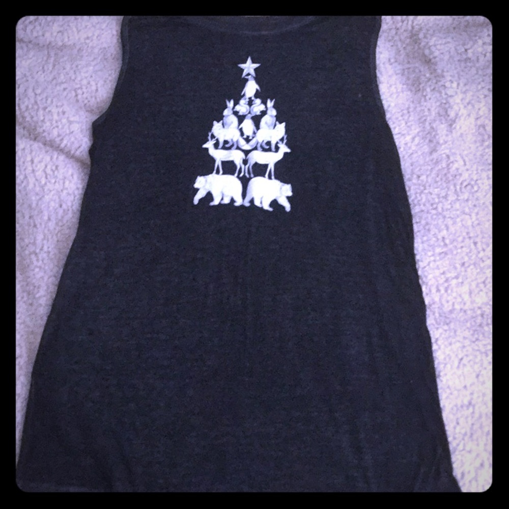 Black tank with animal print.